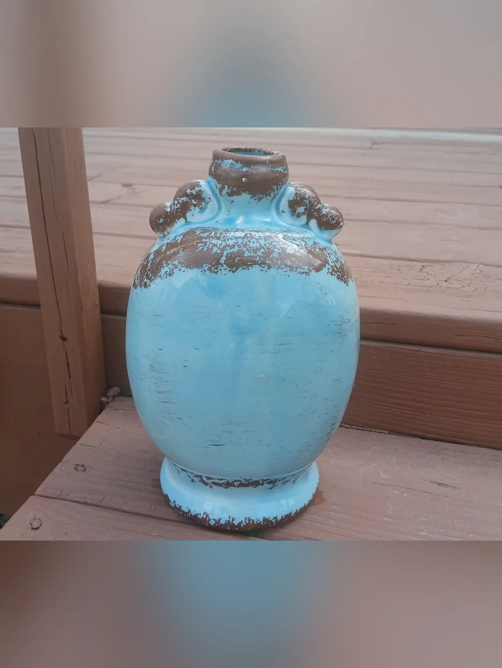 Distressed Turquoise Ceramic Vase
